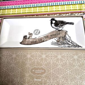 St. Nicholas Square Bird on Branch Joy to the World Fluted Ceramic Treat Tray